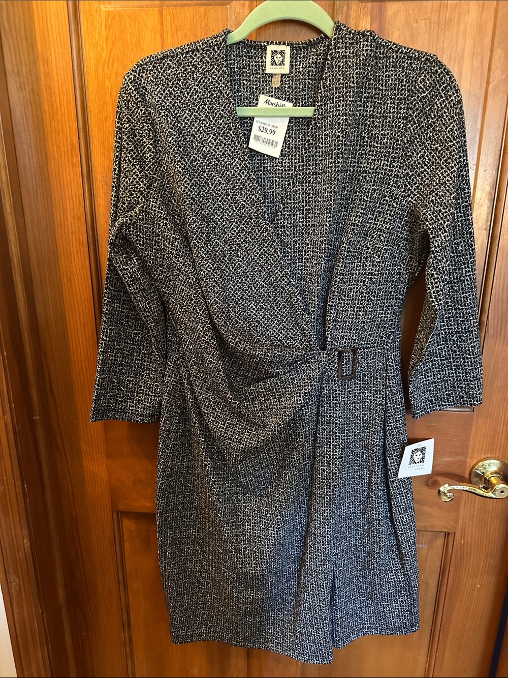 Anne Klein Black and White Wrap-Style Midi Dress